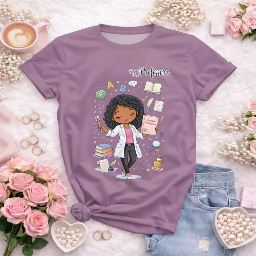 Arte pronta para camisa lingua portuguesa letras professora jaleco formato CDR CorelDraw com varias cores