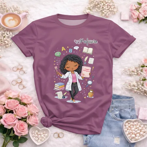 Arte pronta para camisa lingua portuguesa letras professora jaleco formato CDR CorelDraw com varias cores
