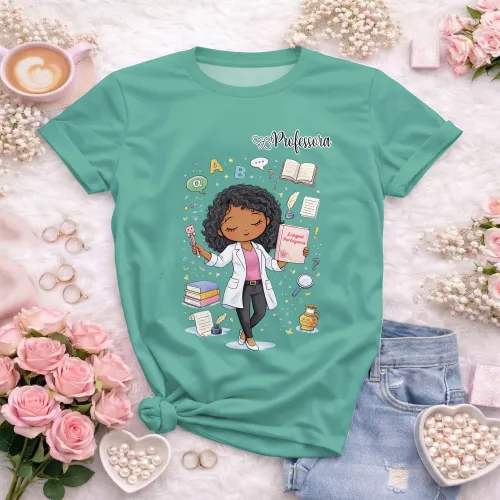 Arte pronta para camisa lingua portuguesa letras professora jaleco formato CDR CorelDraw com varias cores