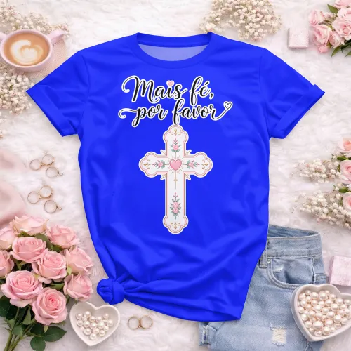 Arte pronta para camisa crista Mais Fe Por Favor em formato CDR CorelDraw