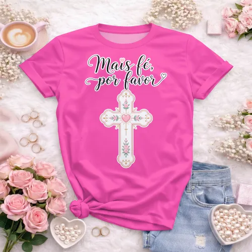 Arte pronta para camisa crista Mais Fe Por Favor em formato CDR CorelDraw