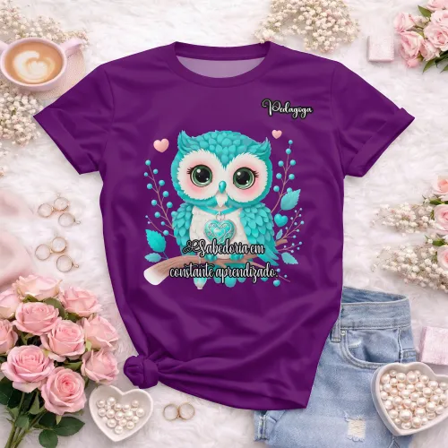 Arte pronta para camisa de pedagogia coruja sabedoria formato CDR CorelDraw com varias cores