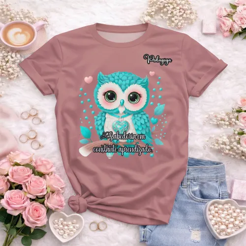 Arte pronta para camisa de pedagogia coruja sabedoria formato CDR CorelDraw com varias cores