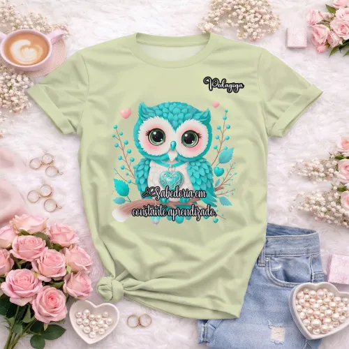 Arte pronta para camisa de pedagogia coruja sabedoria formato CDR CorelDraw com varias cores