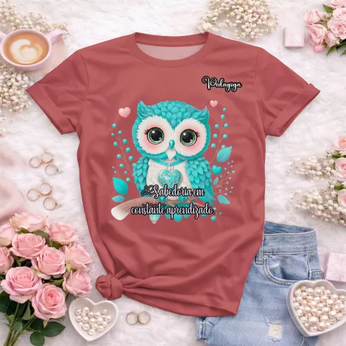 Arte pronta para camisa de pedagogia coruja sabedoria formato CDR CorelDraw com varias cores