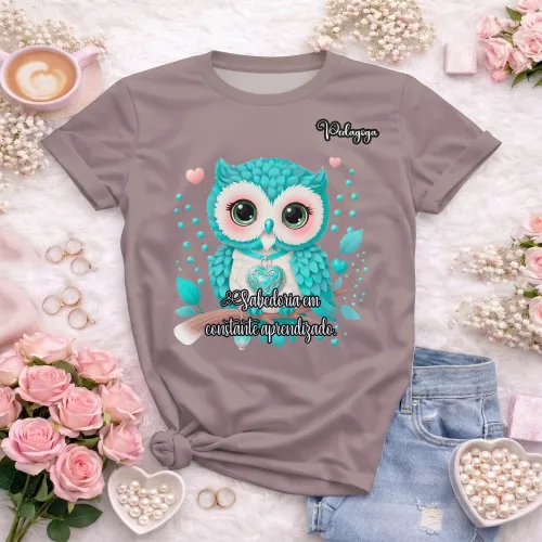 Arte pronta para camisa de pedagogia coruja sabedoria formato CDR CorelDraw com varias cores