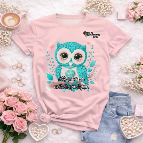 Arte pronta para camisa de pedagogia coruja sabedoria formato CDR CorelDraw com varias cores