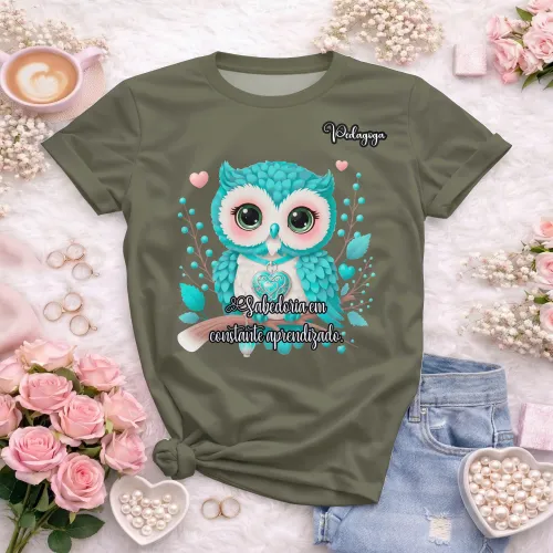 Arte pronta para camisa de pedagogia coruja sabedoria formato CDR CorelDraw com varias cores