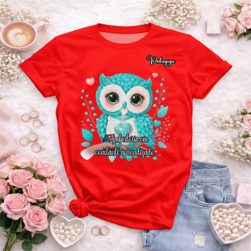 Arte pronta para camisa de pedagogia coruja sabedoria formato CDR CorelDraw com varias cores