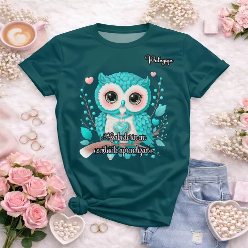 Arte pronta para camisa de pedagogia coruja sabedoria formato CDR CorelDraw com varias cores