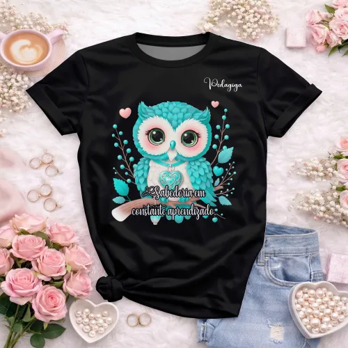 Arte pronta para camisa de pedagogia coruja sabedoria formato CDR CorelDraw com varias cores