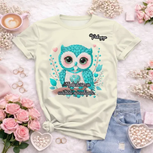 Arte pronta para camisa de pedagogia coruja sabedoria formato CDR CorelDraw com varias cores