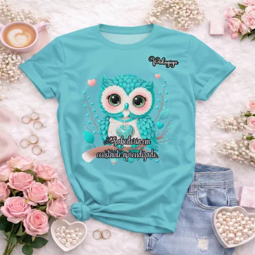 Arte pronta para camisa de pedagogia coruja sabedoria formato CDR CorelDraw com varias cores