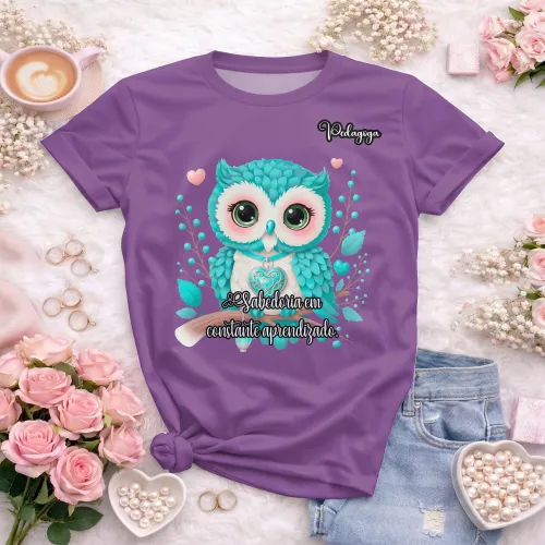 Arte pronta para camisa de pedagogia coruja sabedoria formato CDR CorelDraw com varias cores