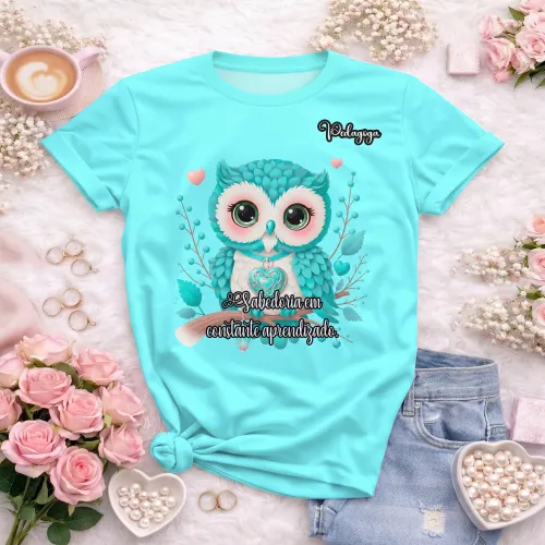Arte pronta para camisa de pedagogia coruja sabedoria formato CDR CorelDraw com varias cores