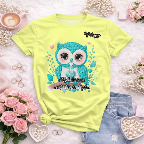 Arte pronta para camisa de pedagogia coruja sabedoria formato CDR CorelDraw com varias cores
