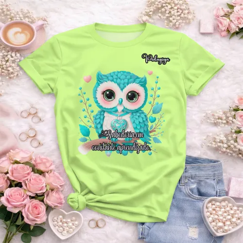 Arte pronta para camisa de pedagogia coruja sabedoria formato CDR CorelDraw com varias cores