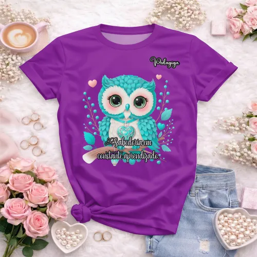 Arte pronta para camisa de pedagogia coruja sabedoria formato CDR CorelDraw com varias cores