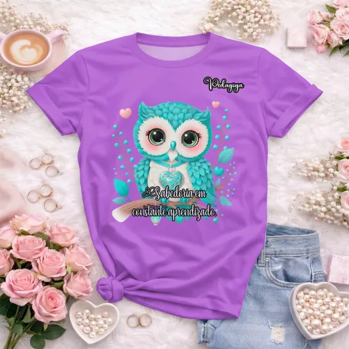 Arte pronta para camisa de pedagogia coruja sabedoria formato CDR CorelDraw com varias cores