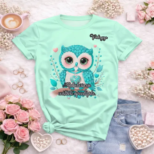 Arte pronta para camisa de pedagogia coruja sabedoria formato CDR CorelDraw com varias cores