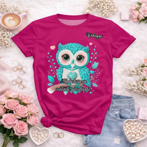 Arte pronta para camisa de pedagogia coruja sabedoria formato CDR CorelDraw com varias cores