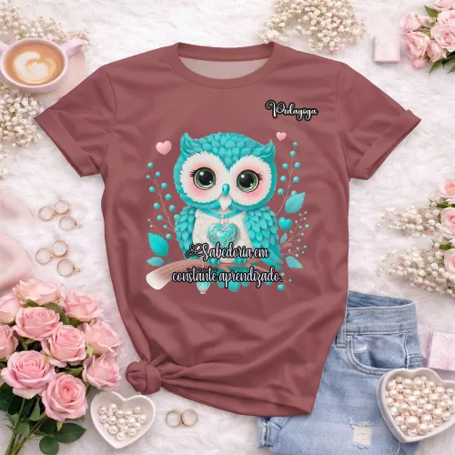 Arte pronta para camisa de pedagogia coruja sabedoria formato CDR CorelDraw com varias cores