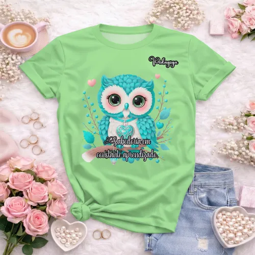 Arte pronta para camisa de pedagogia coruja sabedoria formato CDR CorelDraw com varias cores