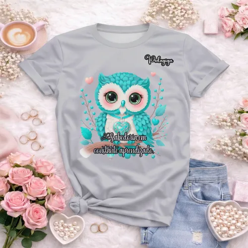 Arte pronta para camisa de pedagogia coruja sabedoria formato CDR CorelDraw com varias cores