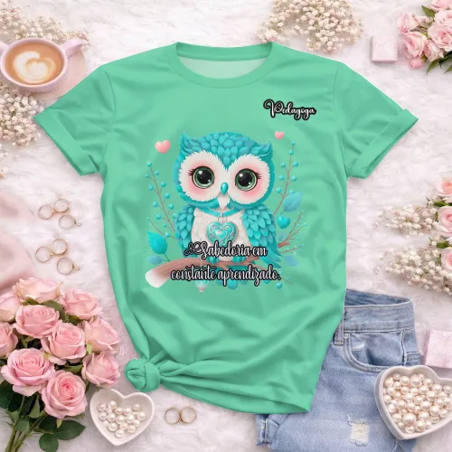 Arte pronta para camisa de pedagogia coruja sabedoria formato CDR CorelDraw com varias cores