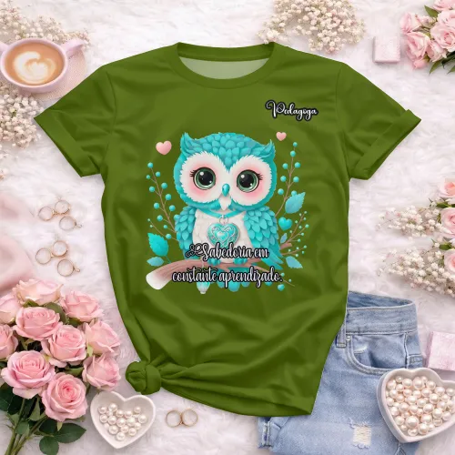 Arte pronta para camisa de pedagogia coruja sabedoria formato CDR CorelDraw com varias cores