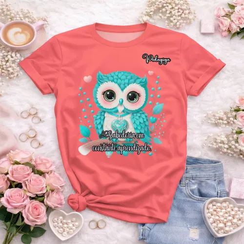 Arte pronta para camisa de pedagogia coruja sabedoria formato CDR CorelDraw com varias cores
