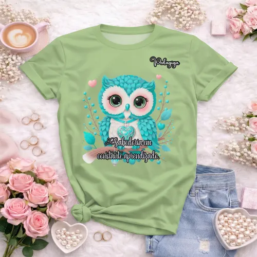 Arte pronta para camisa de pedagogia coruja sabedoria formato CDR CorelDraw com varias cores