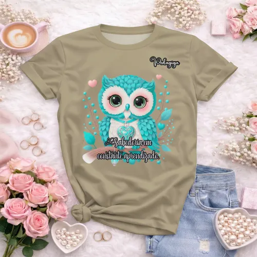 Arte pronta para camisa de pedagogia coruja sabedoria formato CDR CorelDraw com varias cores