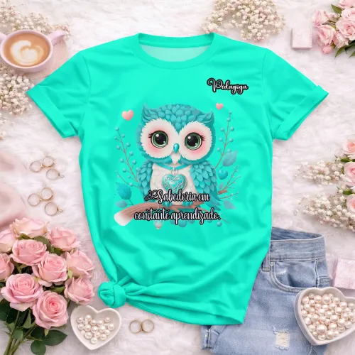Arte pronta para camisa de pedagogia coruja sabedoria formato CDR CorelDraw com varias cores