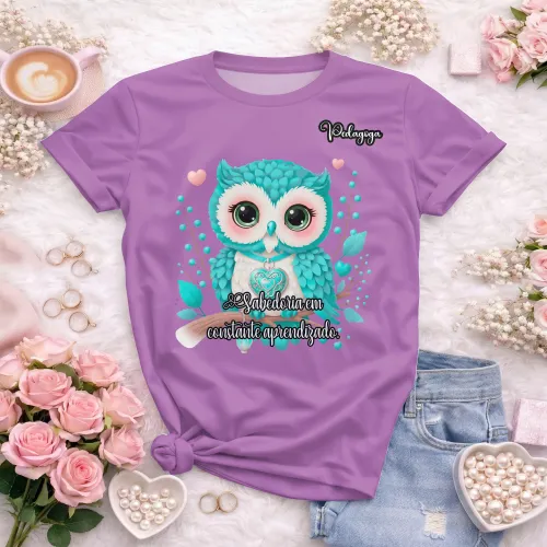 Arte pronta para camisa de pedagogia coruja sabedoria formato CDR CorelDraw com varias cores