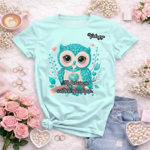 Arte pronta para camisa de pedagogia coruja sabedoria formato CDR CorelDraw com varias cores