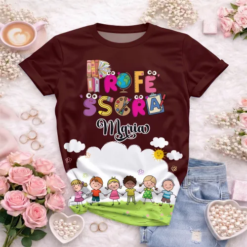 Arte pronta para camisa professora animada criancas de maos dadas formato CDR CorelDraw com varias cores