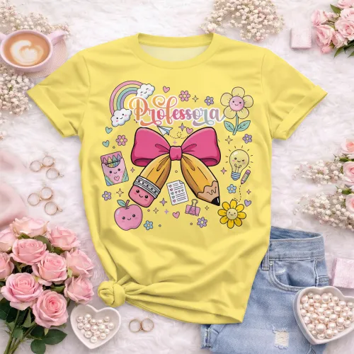 Arte pronta para camisa de professora candy laço lapis formato CDR CorelDraw com varias cores