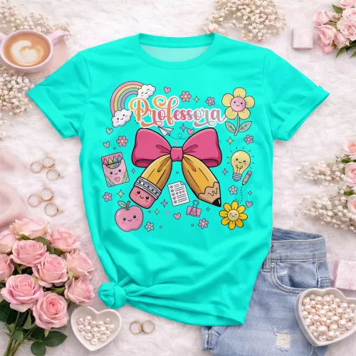 Arte pronta para camisa de professora candy laço lapis formato CDR CorelDraw com varias cores