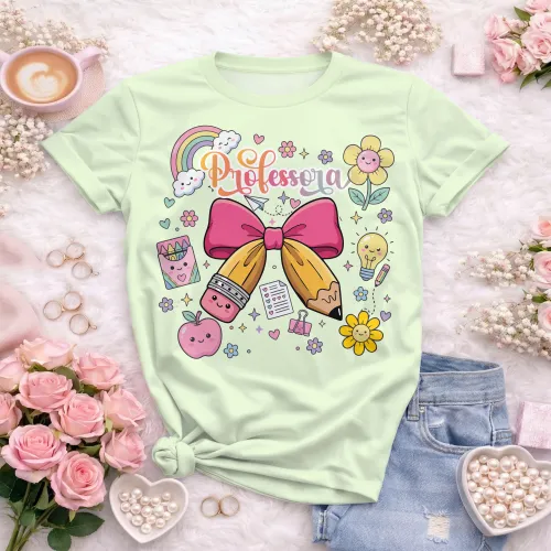 Arte pronta para camisa de professora candy laço lapis formato CDR CorelDraw com varias cores
