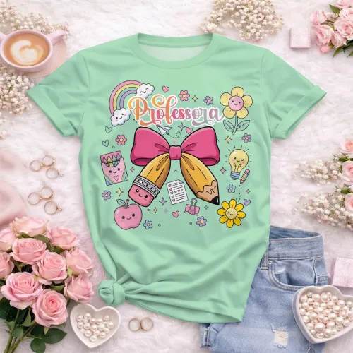 Arte pronta para camisa de professora candy laço lapis formato CDR CorelDraw com varias cores