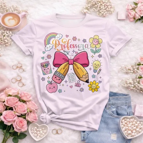 Arte pronta para camisa de professora candy laço lapis formato CDR CorelDraw com varias cores