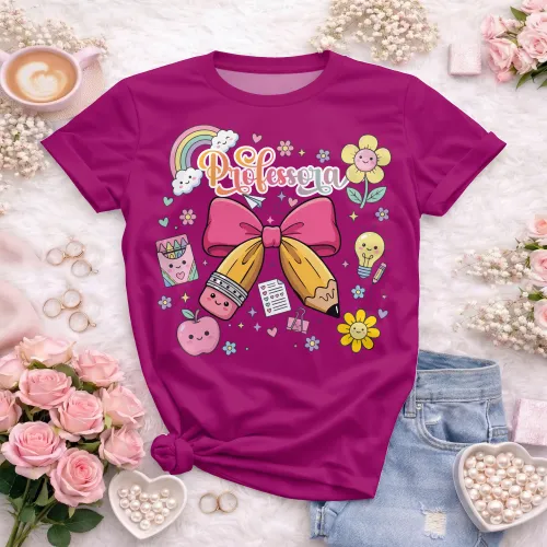 Arte pronta para camisa de professora candy laço lapis formato CDR CorelDraw com varias cores