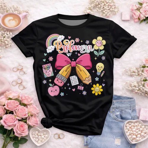 Arte pronta para camisa de professora candy laço lapis formato CDR CorelDraw com varias cores