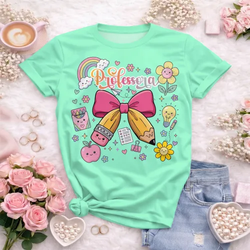 Arte pronta para camisa de professora candy laço lapis formato CDR CorelDraw com varias cores