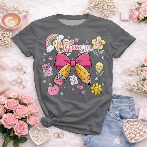 Arte pronta para camisa de professora candy laço lapis formato CDR CorelDraw com varias cores