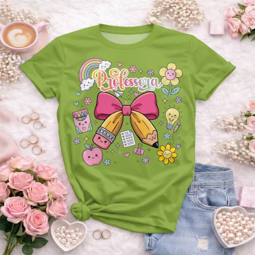 Arte pronta para camisa de professora candy laço lapis formato CDR CorelDraw com varias cores