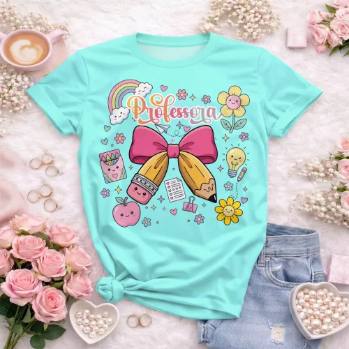Arte pronta para camisa de professora candy laço lapis formato CDR CorelDraw com varias cores