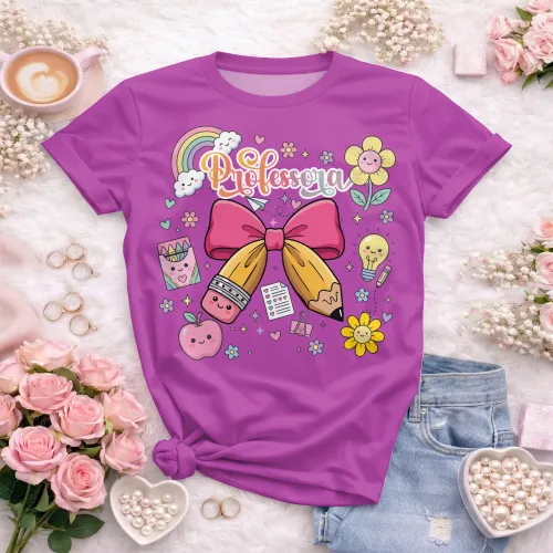 Arte pronta para camisa de professora candy laço lapis formato CDR CorelDraw com varias cores