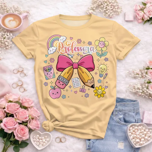 Arte pronta para camisa de professora candy laço lapis formato CDR CorelDraw com varias cores
